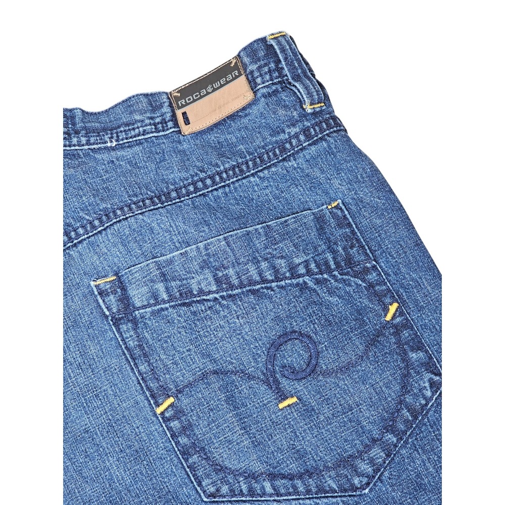 Rocawear Mens Baggy Denim Jeans Blue Dark Wash Relaxed Fit 38x34 Streetwear